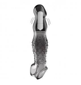PLEASE ME - Scale-shaped Vibrating Penis Sleeve (Transparent Black)